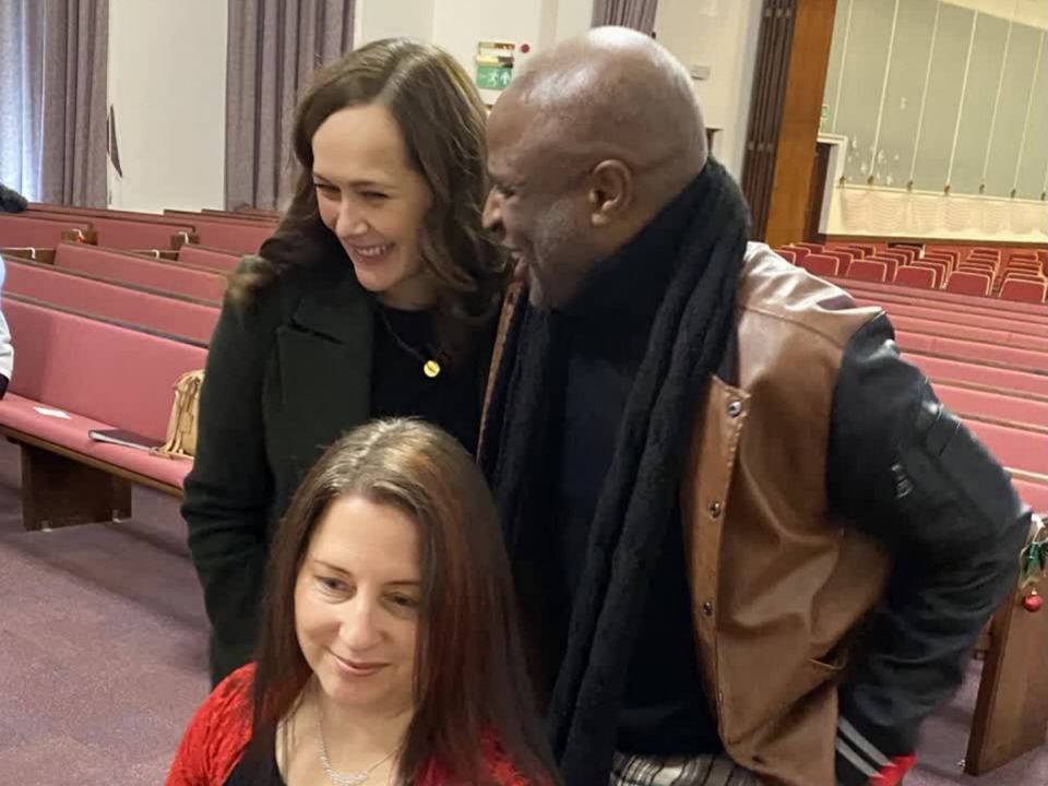 Savannah Stevenson, Alex Boyé, and Carlene Corrigan rehearsing for the concert on December 17, 2022.